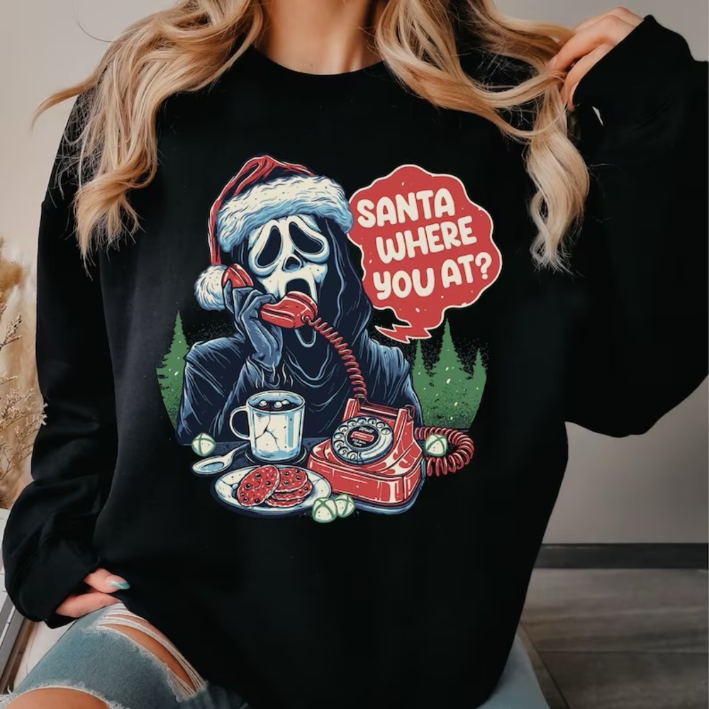 Santa where you you at  Scream Crew Neck Sweater
